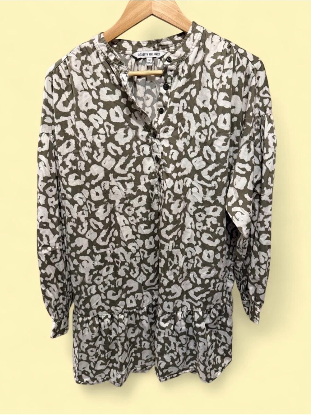 Elizabeth and James Olive and White Animal Print Long Sleeve Tunic